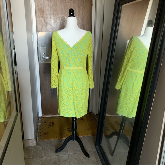 Nine West Lime Green Lace Long Sleeve Dress - Picture 3 of 9